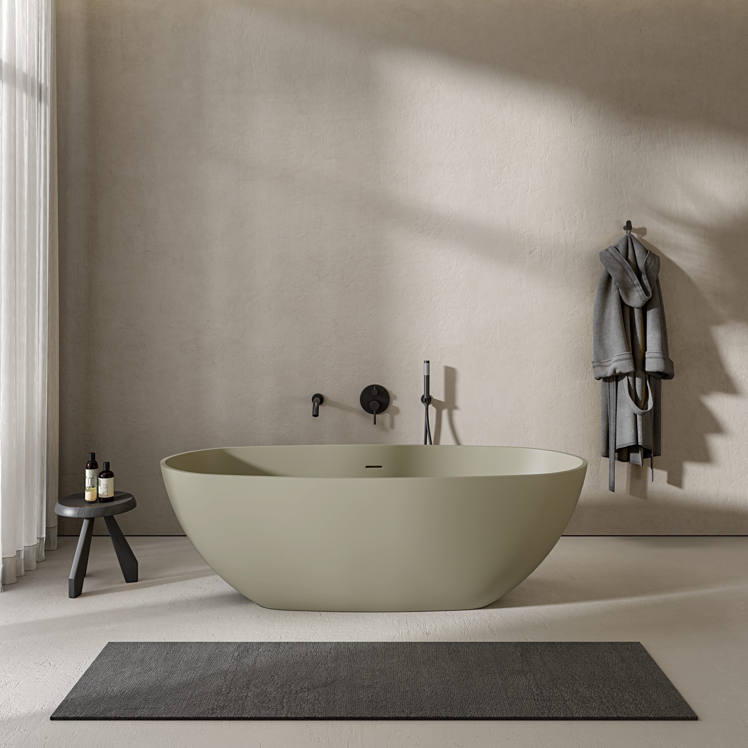 Elements Nosa bathroom freestanding stone Bath_XA-8507_front_view_Olive_Final